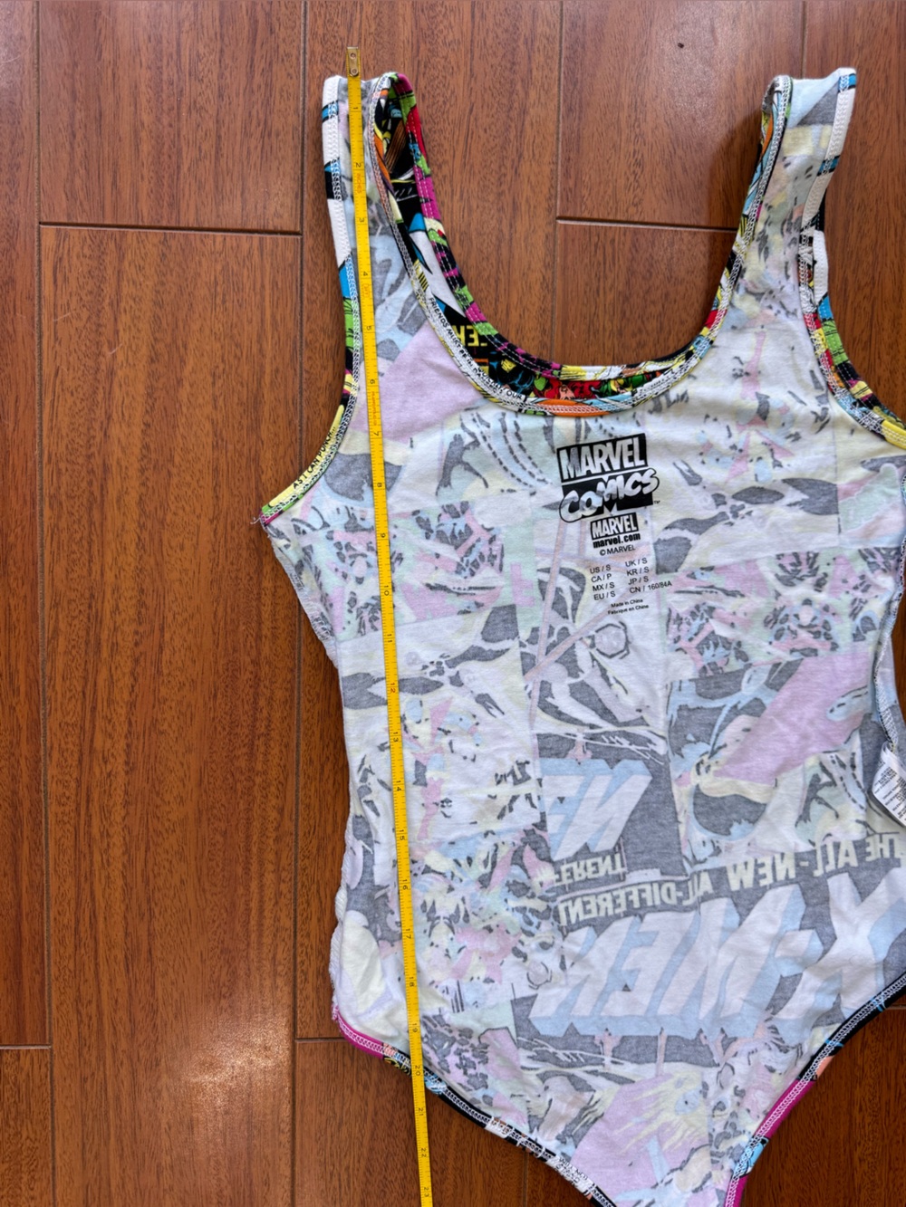 Marvel Multicolor Comic Superhero Graphic-Trim bodysuit Size Small - Picture 9 of 9